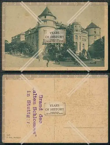 AK Stuttgart Schloss Stempel Brand des alten Schlosses in Stuttgart 