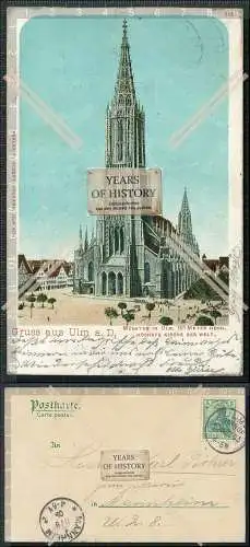 AK Lithographie Ulm Münster 161 m höchste Kirche der Welt 1903 gelaufen