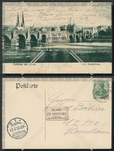 AK Koblenz am Rhein Alte Moselbrücke 1905 gelaufen