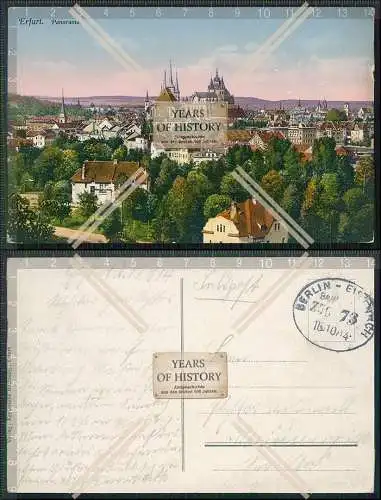 AK Erfurt Panorama 1914 Feldpost mit Bahn Zugpost gelaufen