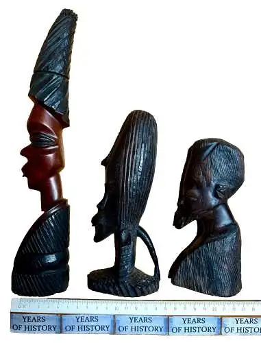 3x alte Afrikanische Volkskunst Tribal Kopf Skulptur handgeschnitzte Holz Büste