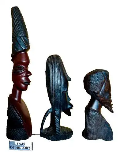 3x alte Afrikanische Volkskunst Tribal Kopf Skulptur handgeschnitzte Holz Büste