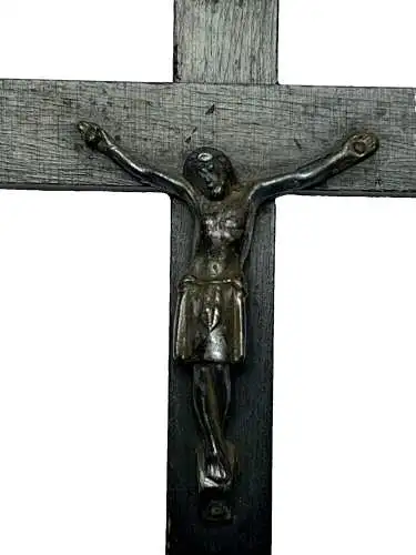 Christliche Motiv Holz Wandkreuz Aufhänger Jesus Christus aus Metall 14x7,5 cm