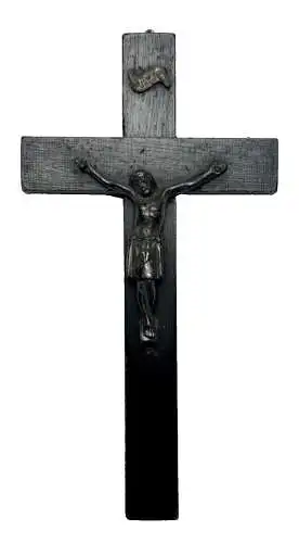 Christliche Motiv Holz Wandkreuz Aufhänger Jesus Christus aus Metall 14x7,5 cm