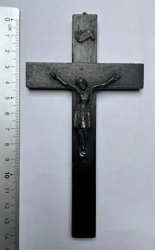 Christliche Motiv Holz Wandkreuz Aufhänger Jesus Christus aus Metall 14x7,5 cm