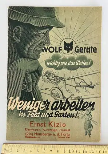 Werbung Heft von 1950 Wolf Gartengeräte Feld u. Garten E. Kizio Hausberge Minden