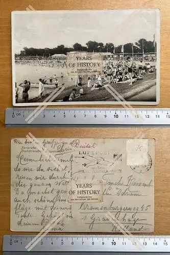 Foto AK Karlsruhe Baden 1936 gel.  Rheinstrandbad Rappenwört