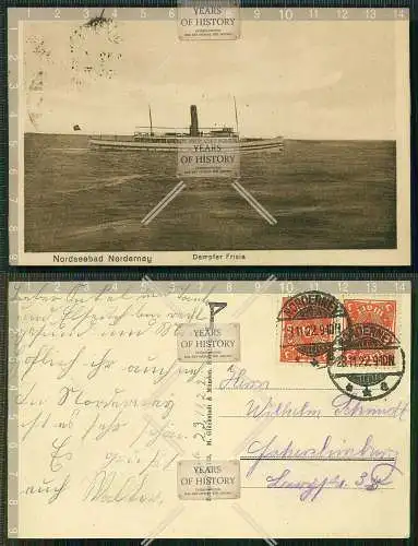 Orig. AK Norderney Dampfer Frisia gel. 1922