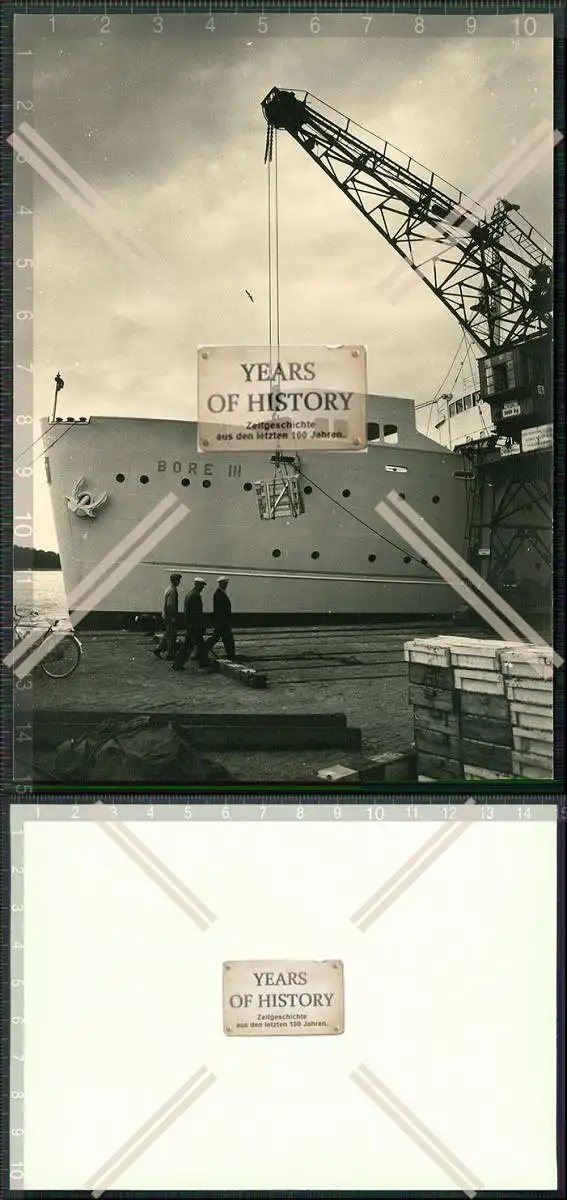 Foto  Hafen Große Kräne Boot Schiff Bore III Werft um 1950 Finnland Mecklenbu