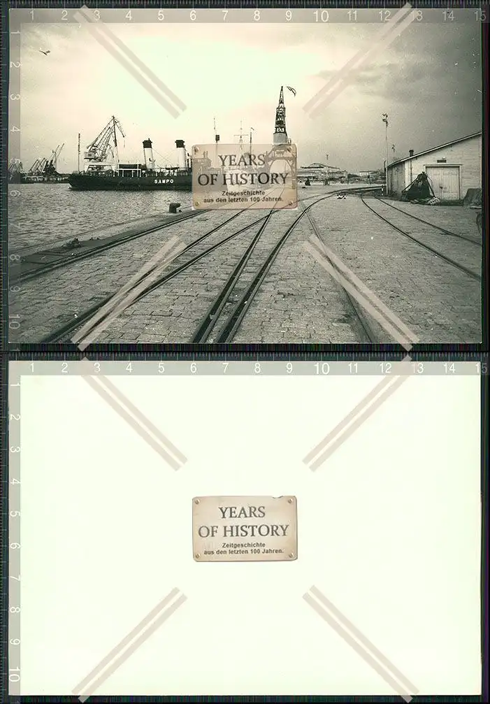 Foto  Hafen Große Kräne Boot Schiff Sampo Werft um 1950 Finnland Mecklenburg