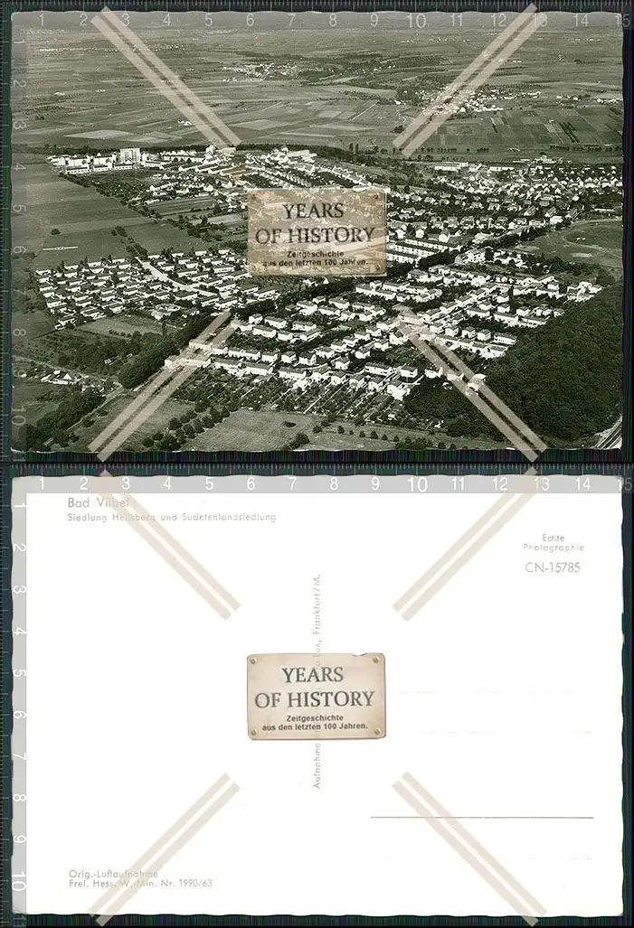 Foto AK Bad Vilbel Flüchtlingssiedlung Heilsberg + Sudetenland Siedlung Luftbi