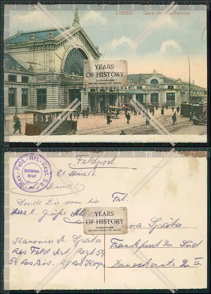 Künstler AK 1. WK Feldpostkarte 1916 Liege Lüttich Wallonien Gare des Guillem