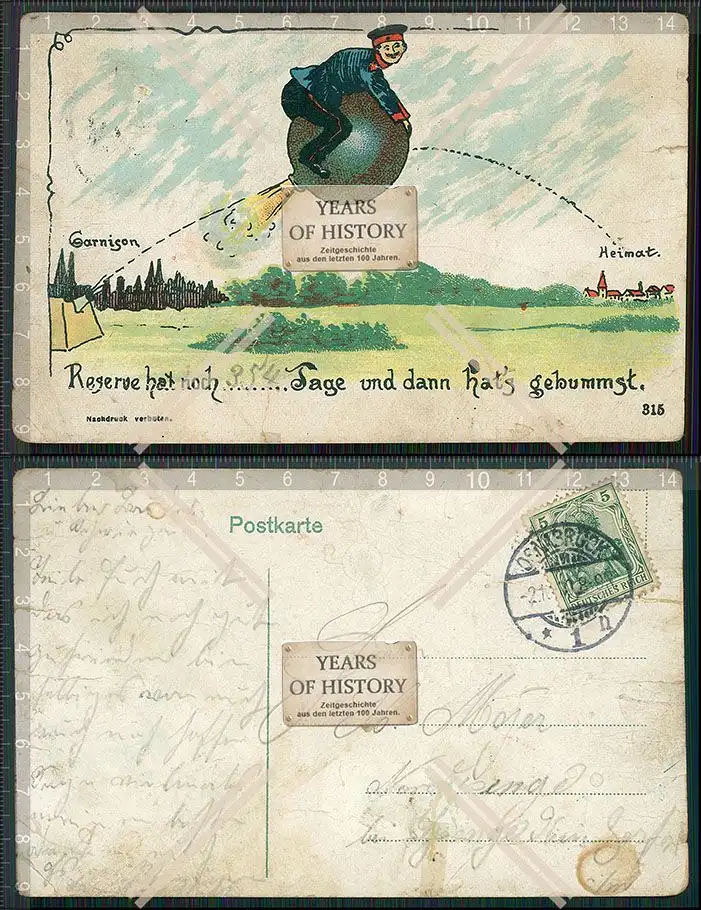 Künstler AK Reserve hat noch 354 Tage 1908 gelaufen Karte beschädigt