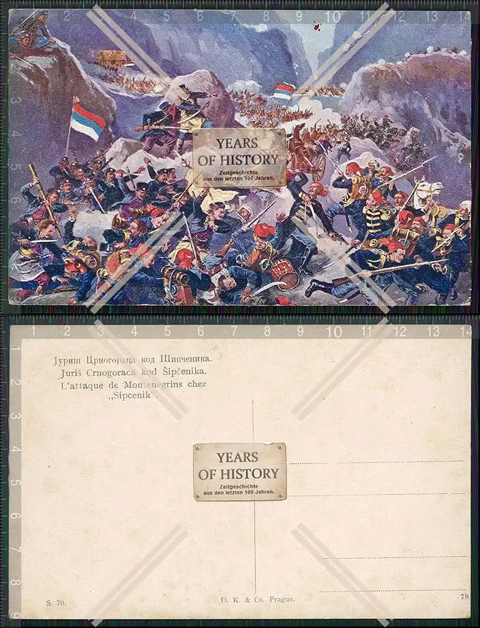 Künstler AK 1. WK Feldpostkarte Soldaten Gefecht L attaque de Montenegrins
