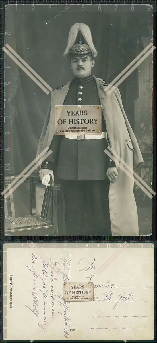 Foto AK Portrait Soldat Garde Uniform Pickelhaube Roßhaarbusch Emil Schröter 
