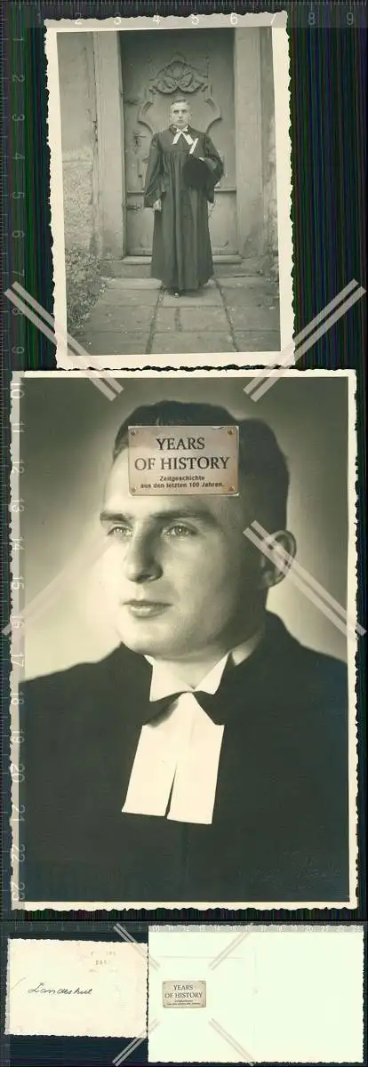 Foto 2x Pastor aus Landshut Görlitz um 1940 vor Kirche und Portrait