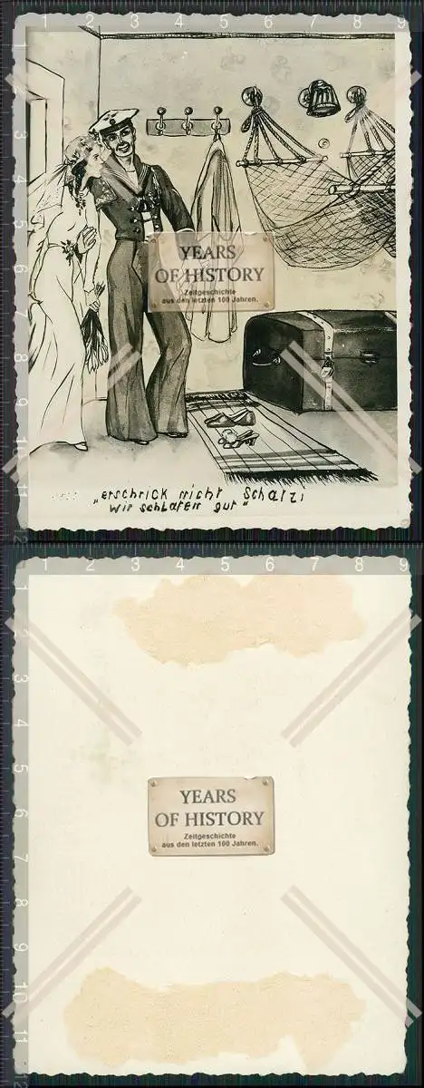 Foto Karikatur Scherz Humor Soldat Marine mit Braut 1939