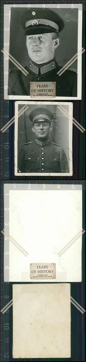 Foto 2x Passfoto Portrait Eisenbahn Reichsbahn in Uniform