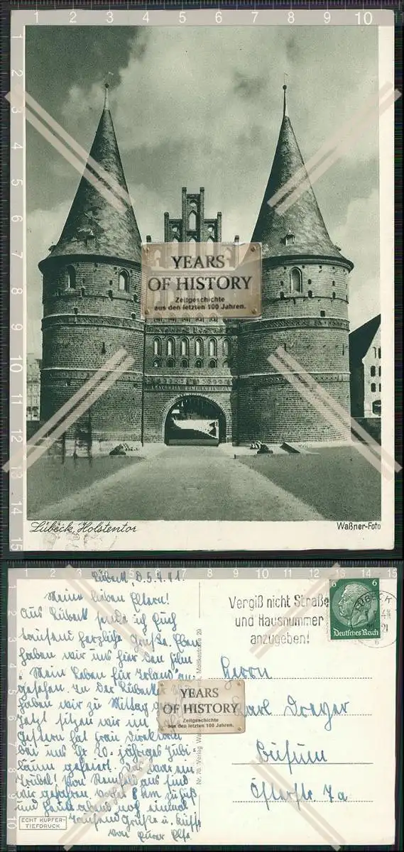 AK Lübeck Holstentor Waßner Foto 1941 gelaufen