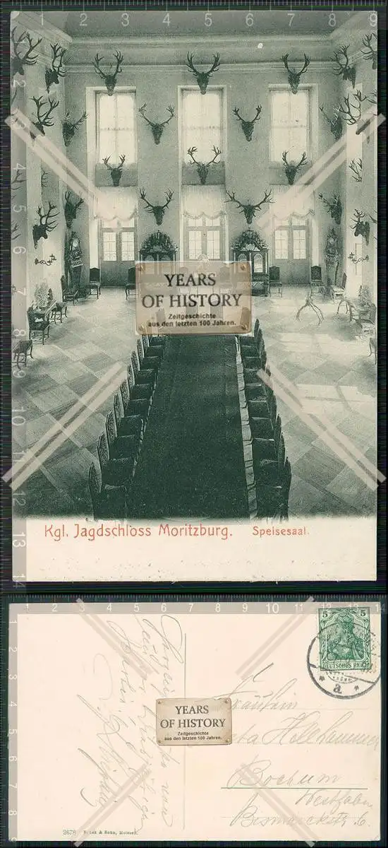 AK Moritzburg königliches Jagdschloss Speisesaal 1909 gelaufen