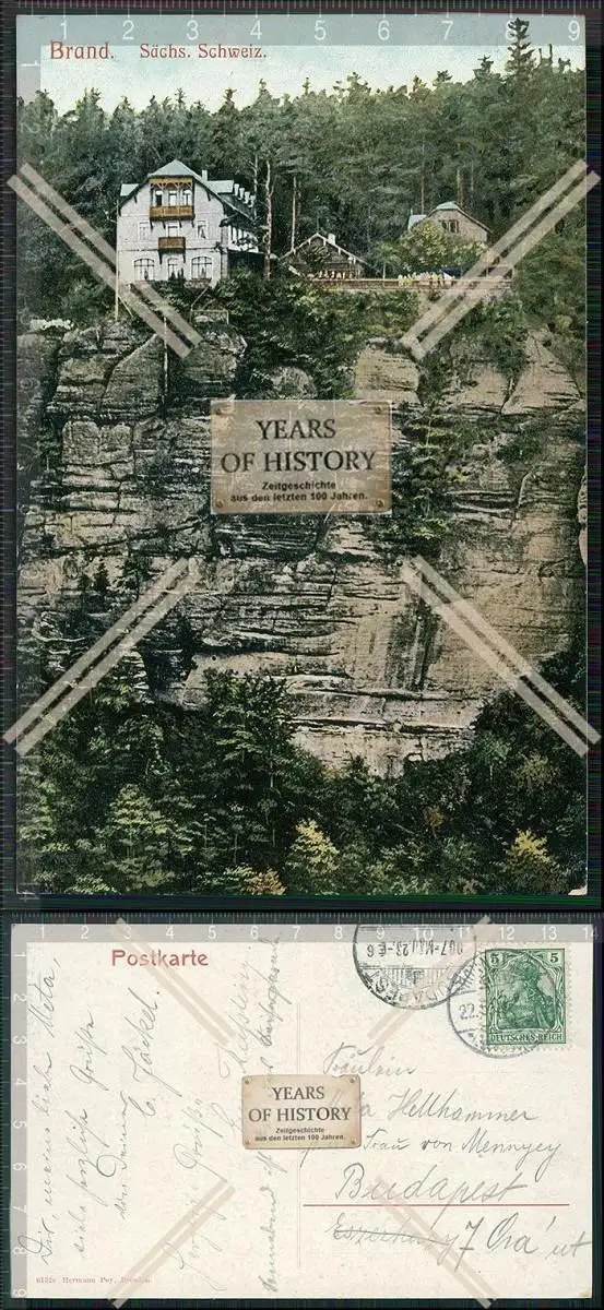 AK Hohnstein Sächsische Schweiz Brand Gasthaus Felsen 1907 gelaufen 