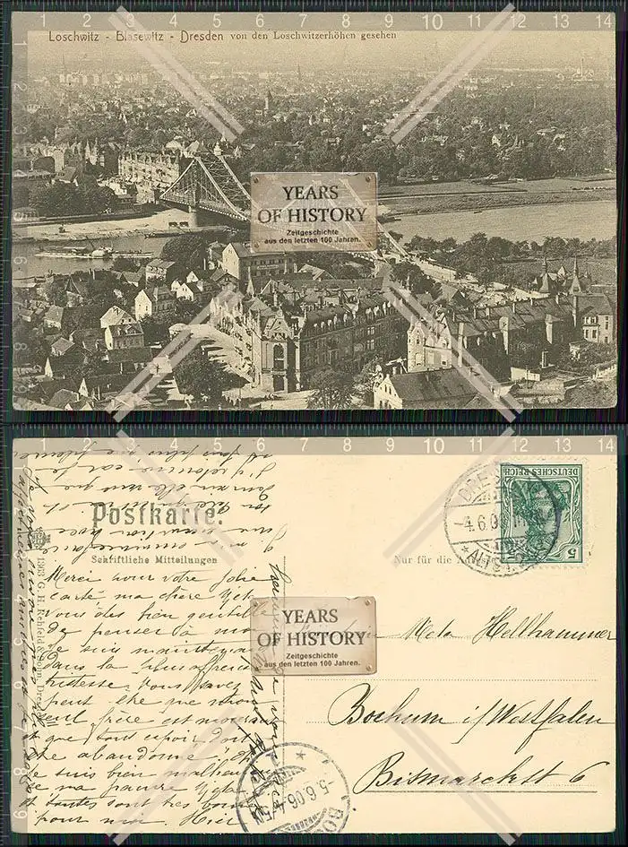 AK Dresden Loschwitz Panoramablick nach Blasewitz Elbe Brücke 1906 gelaufen