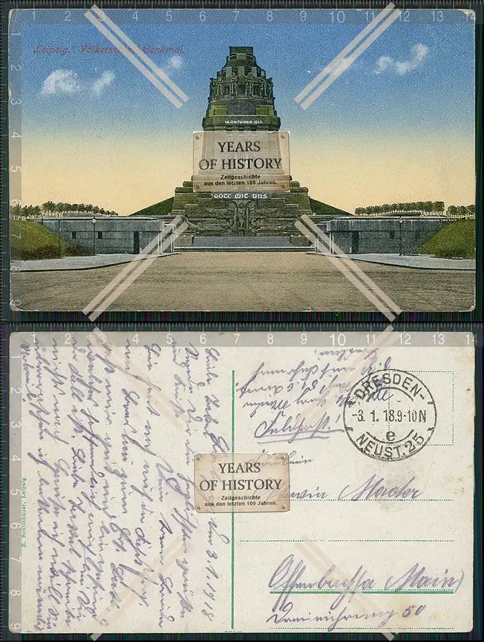 AK Leipzig Völkerschlachtdenkmal 1918 Feldpost gelaufen 