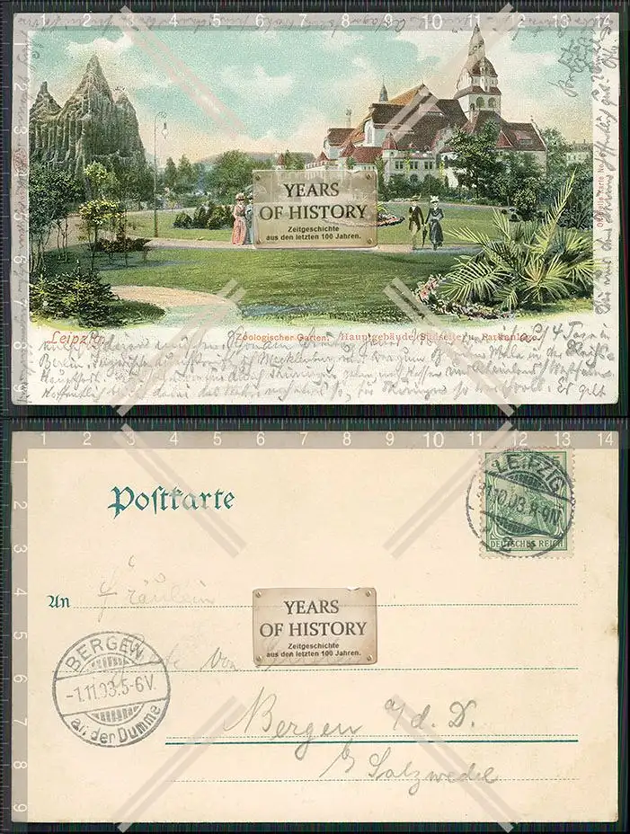 AK Leipzig Litho 1903 gel. Zoologischer Garten Hauptgebäude Südseite Parkanla