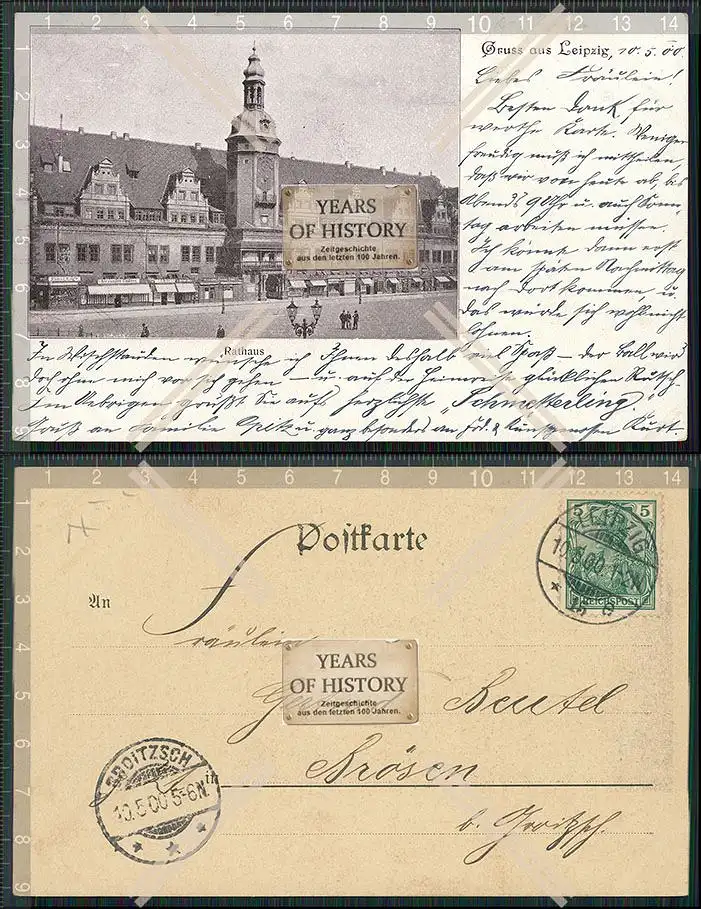 AK Leipzig Sachsen Rathaus 1900 gelaufen 