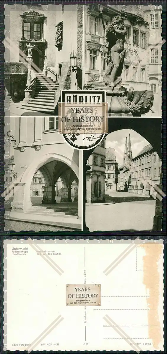 Foto AK Görlitz Untermarkt Rathaus Treppe Hirschlauben Neptunbrunnen Blick aus