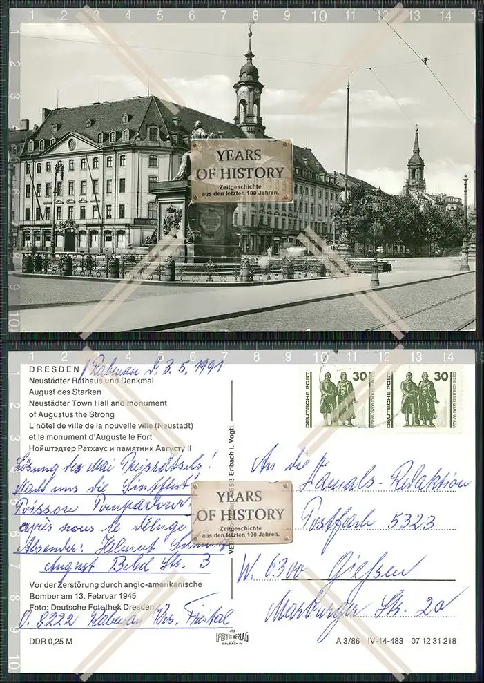 Foto AK Dresden Neustädter Rathaus Denkmal August des Starken Karte DDR gelauf