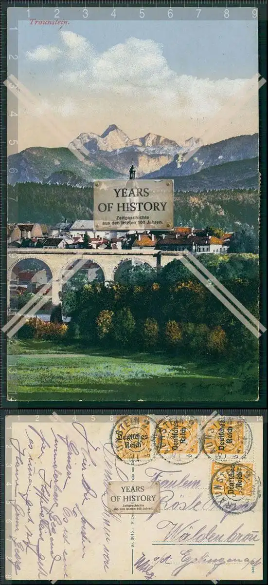 AK  Traunstein 1921 gel. viele Briefmarken schön gestempelt