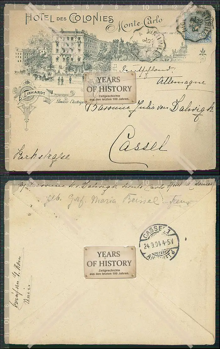 Briefumschlag mit Litho Werbung - Abbildung 1904 Monte Carlo Hotel des Colonies