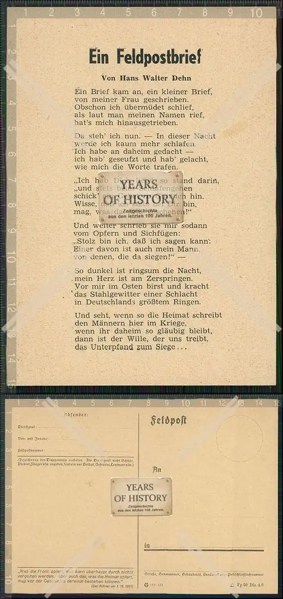 Feldpost Karte 1940 Ein Feldpostbrief von Hans Walter Dehn