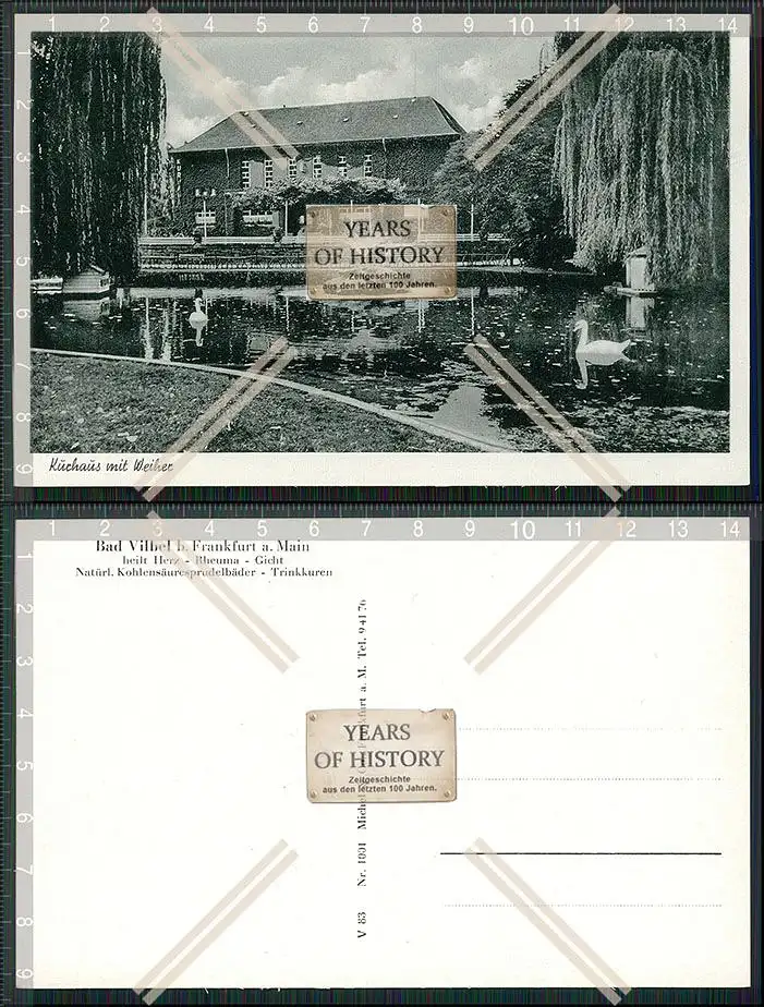 AK Bad Vilbel bei Frankfurt am Main Kurhaus mit Weiher Karte um 1930