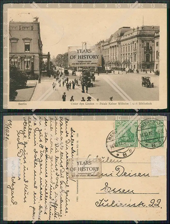 AK Berlin unter den Linden Kaiser Wilhelm Palais Bibliothek 1912 gelaufen
