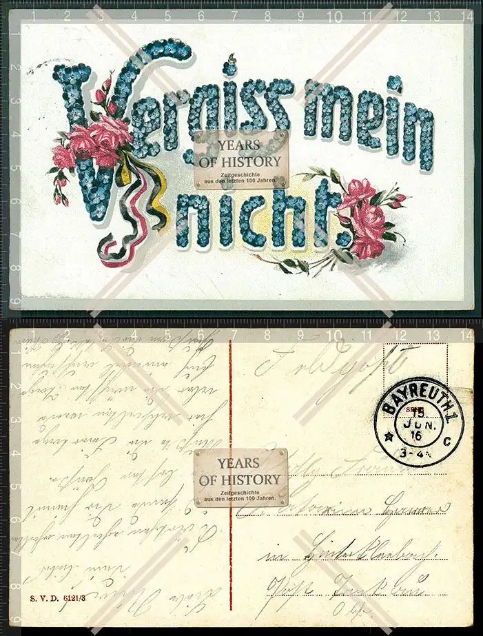 Orig. AK Vergiss mein nicht Blumenschrift 1.WK Schleife in Reichsfarben Patriot