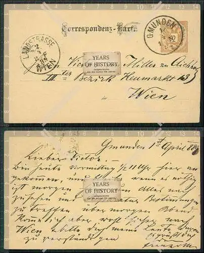 Ganzsache Ansichtskarte Postkarte 1889 von Gmunden nach Wien gelaufen