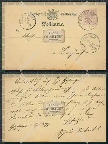 Vorläufer Ganzsache Ansichtskarte Postkarte 1877 Göppingen gelaufen