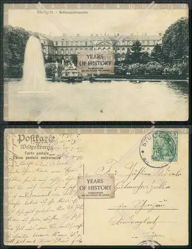 AK Stuttgart Schloss Gartenanlagen 1908 gelaufen