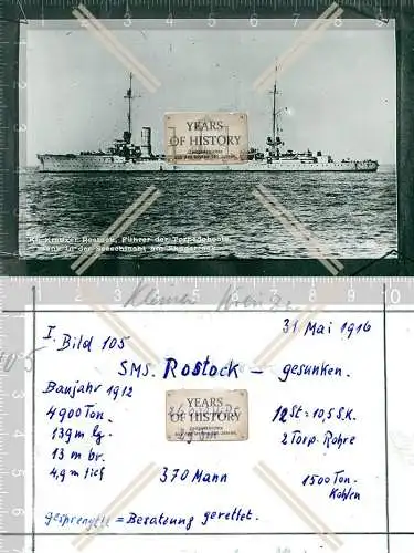 Foto S.M.S. Rostock gesunken Seeschlacht Skagerrak Kriegsschiff Marine SMS