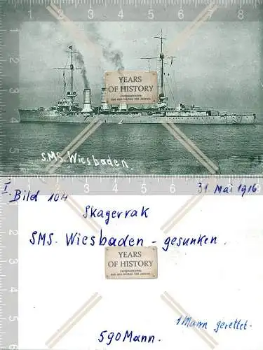 Foto S.M.S. Wiesbaden gesunken Skagerrak Kriegsschiff Kaiserlich Marine 1916 SMS