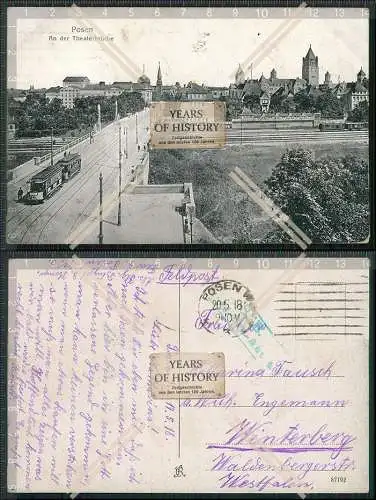 AK Poznan Posen An der Theaterbrücke Straßenbahn 1918 Feldpost gelaufen