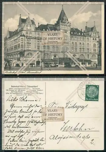 AK Düsseldorf Bahnhof-Hotel Straßenansicht Wein und Bierrestaurant 1937 gelau