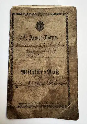 Militärpaß - VII Armee Korps von 1871 Niederrheinisches Füsilier-Regiment Nr. 39