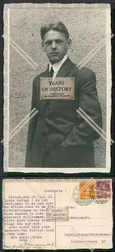 Foto AK feiner Herr im Anzug Standportrait 1923 Zürich Oberstraße nach Ludwig