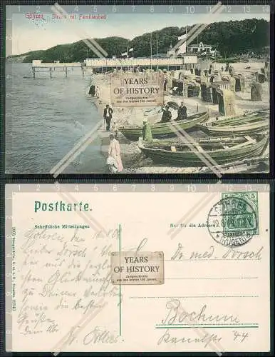 AK Göhren Insel Rügen Familienbad Boote Partie am Strand Ostsee 1909 gelaufen