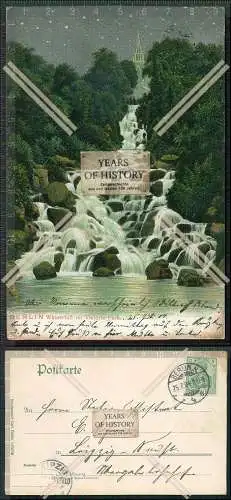 AK Berlin Kreuzberg Wasserfall im Viktoriapark bei Nacht 1904 gelaufen