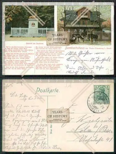 AK Litho Thale Harz Dambachhaus Pfeil s Denkmal Gedicht Rehe und Hirsche 1903 g