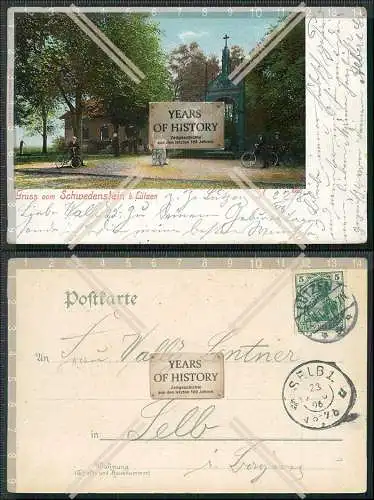 AK Litho Lützen bei Leipzig Grab am Schwedenstein 1906 gelaufen